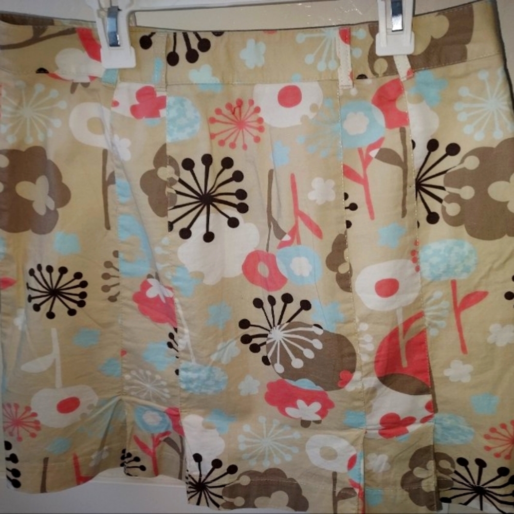 AnnTaylor Loft miniskirt, size 6  petite, tan, pink, blue pattern